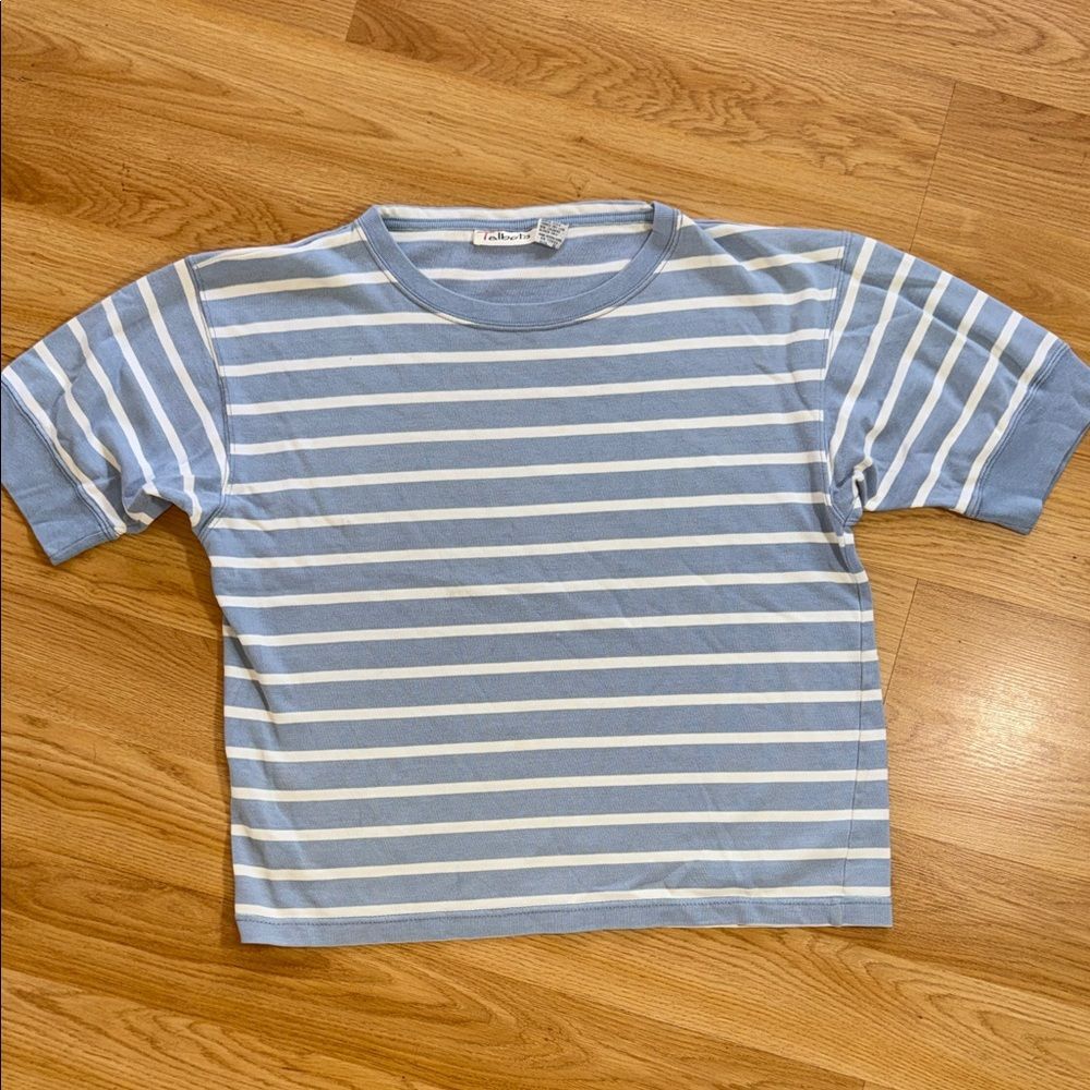 Vintage Talbots Short Sleeve Striped Tee Light Blue & White 1990 90s Cotton Smal